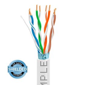 White Cat5e Shielded Ethernet Cable 1000ft | Bare Copper | Riser CMR