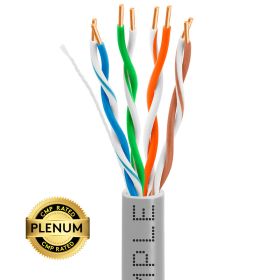 1000ft Cat5e Plenum Ethernet Cable (Option: Gray | Bare Copper | CMP, UTP, 23AWG)