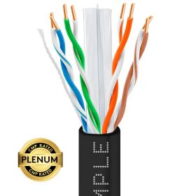 1000ft Cat 6 Plenum Ethernet Cable (Option: Black | Bare Copper | CMP, UTP, 23AWG)