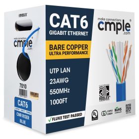Cat 6 Riser Ethernet Cable | UL, CMR, 23AWG | Bare Copper 1000ft (Option: Blue)